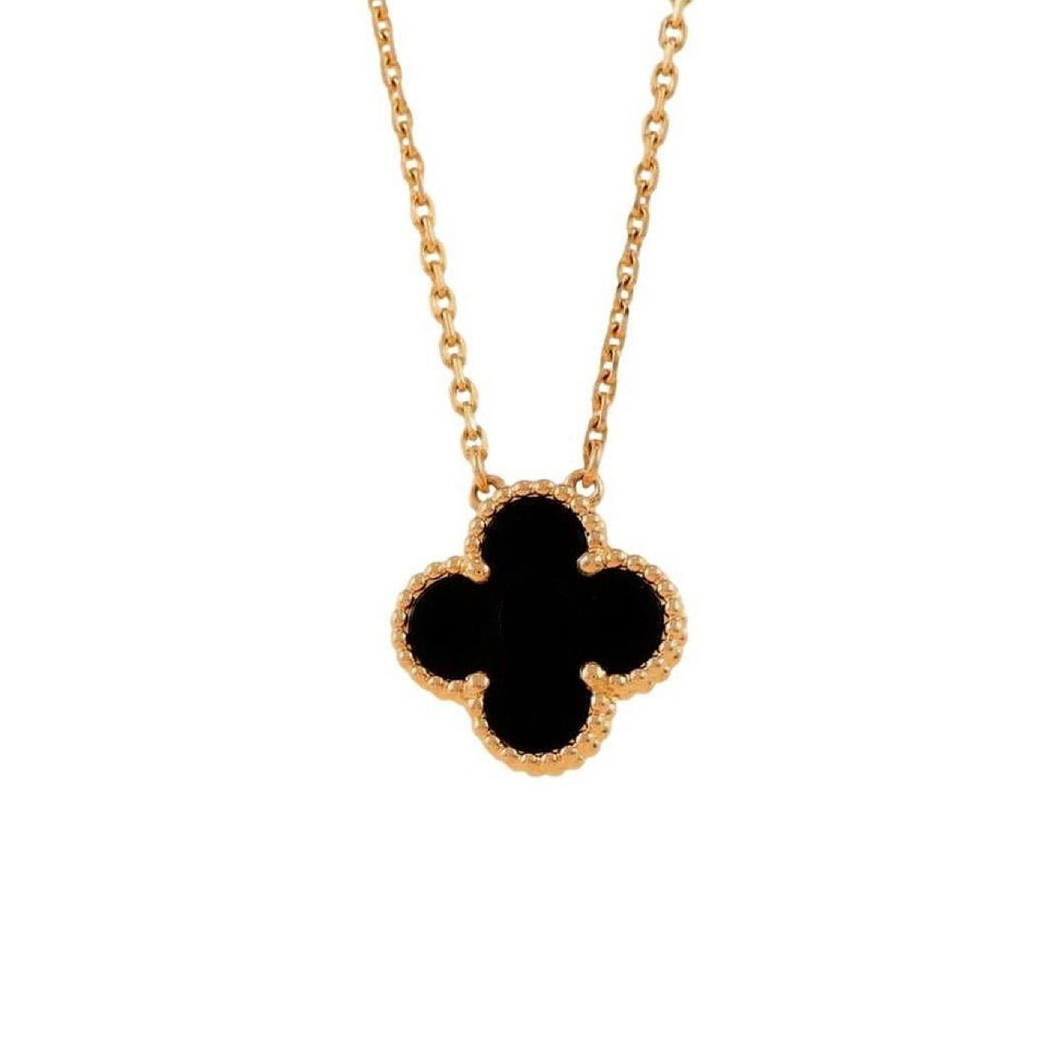9ct Yellow Gold Black Onyx Clover Necklace 45cm main image 1
